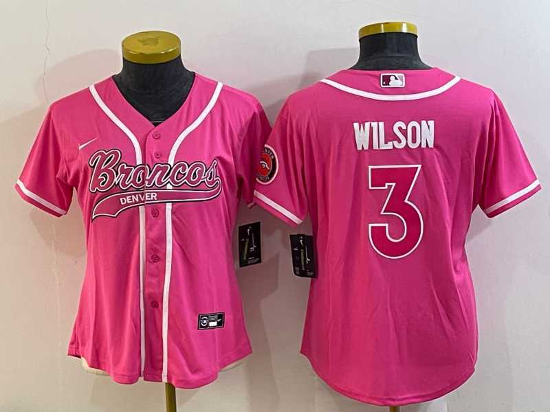 Women%27s Denver Broncos #3 Russell Wilson Pink With Patch Cool Base Stitched Baseball Jersey->women nfl jersey->Women Jersey